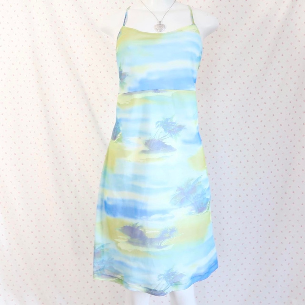 y2k pastel tropical mini dress blue green yellow